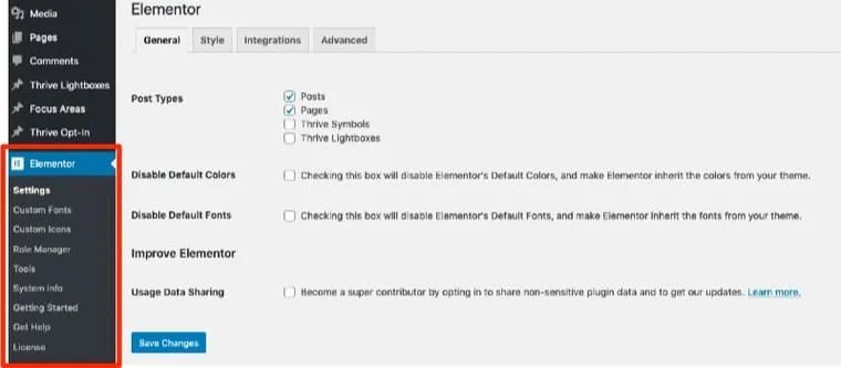 Elementor-settings