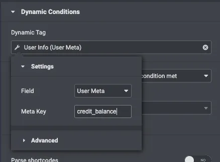 Dynamic Conditions in Elementor - User Meta