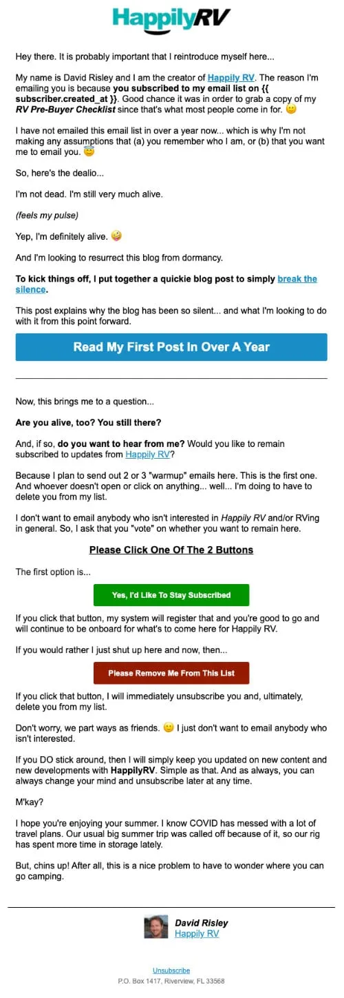 happilyrv-reengagement-email-1 ReEngagement Email I Sent To My List
