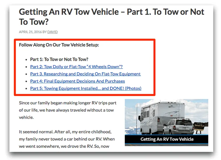 The table of contents on this parti-part series helps reduce bounce rate and increase pageviews.