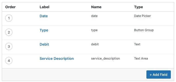 Service Credit System Repeater Fields