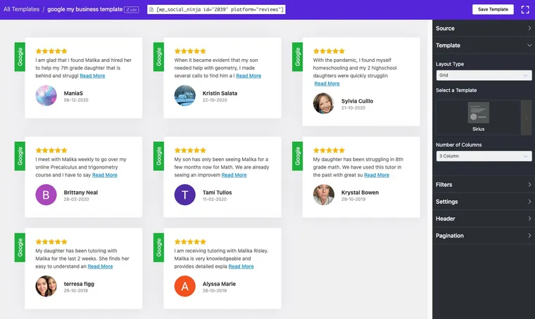 WP Social Ninja Template