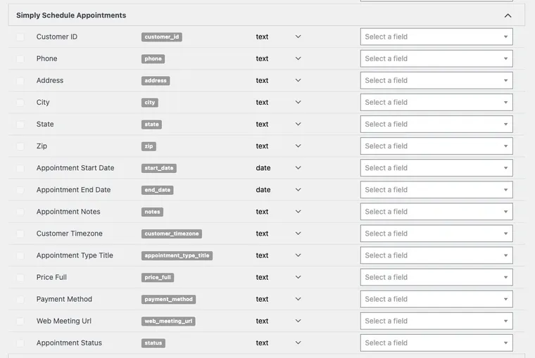 Simply Schedule Appointments - WP Fusion Integration - Fields