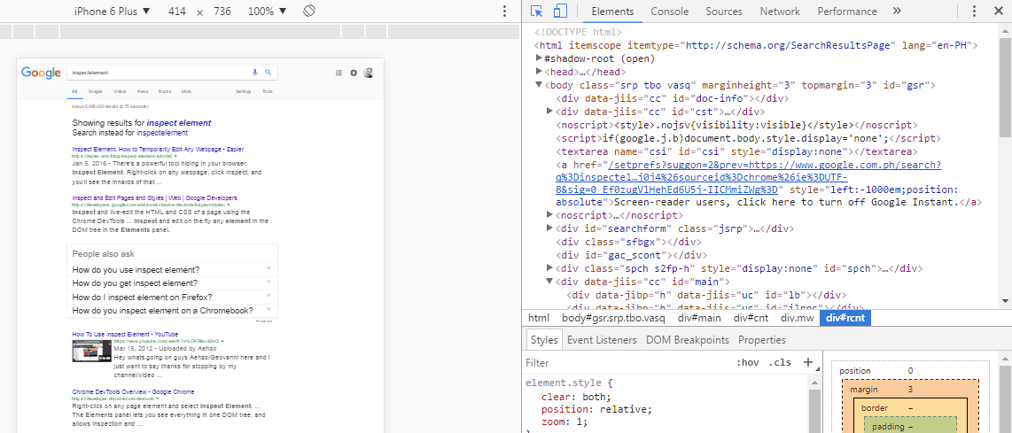Inspect element - snip