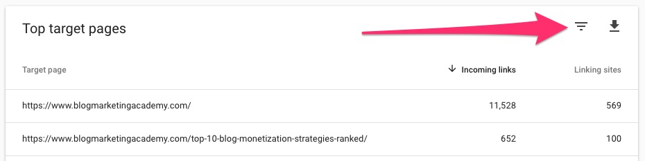 Filtering the incoming links