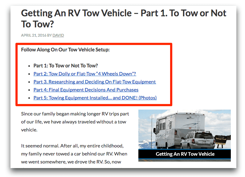 The table of contents on this parti-part series helps reduce bounce rate and increase pageviews.