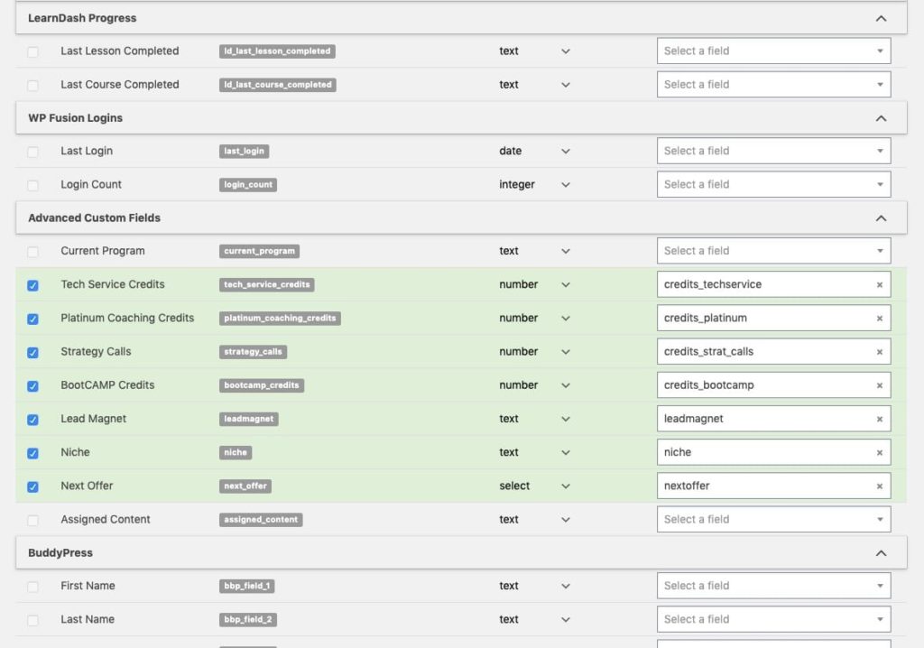 WP Fusion Review - Custom Field Mapping