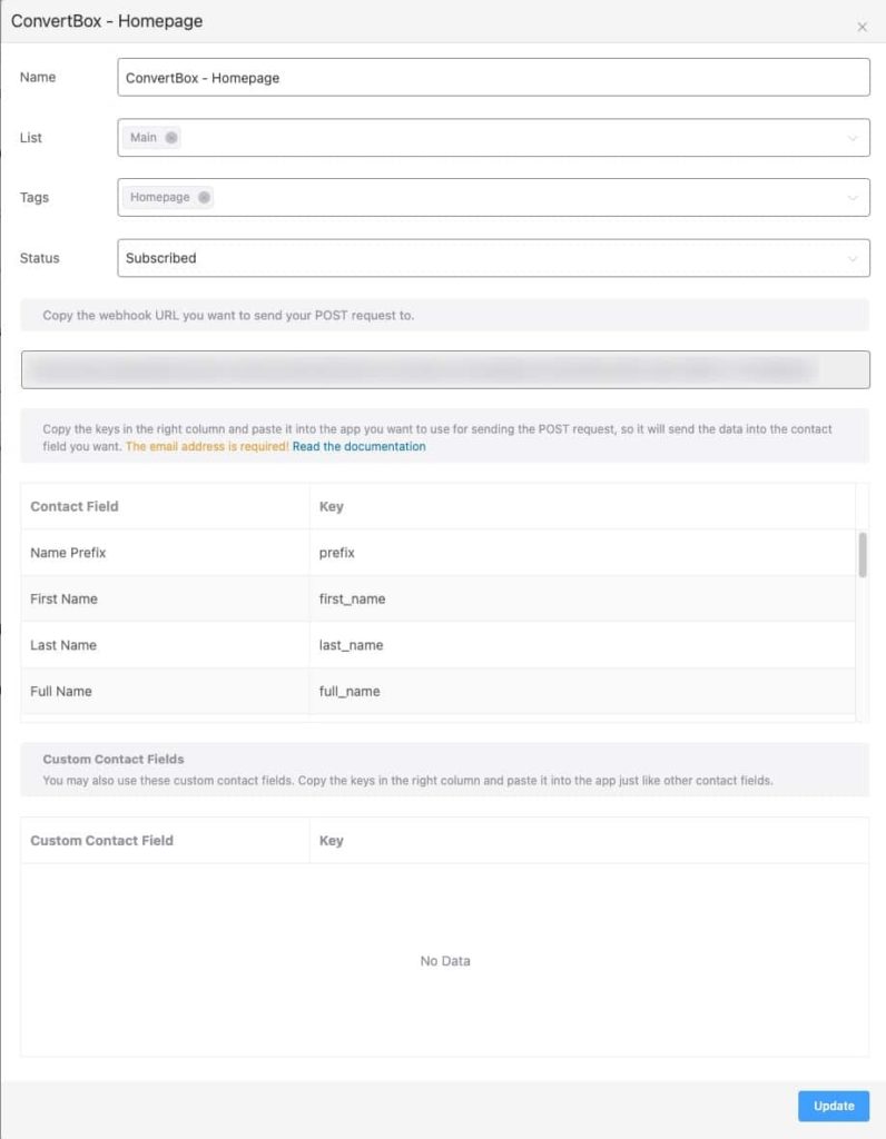 FluentCRM webhooks for ConvertBox