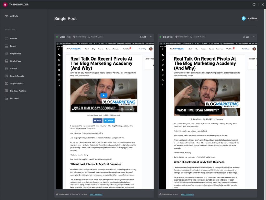 BuddyBoss Blog Layout in Elementor Theme Builder