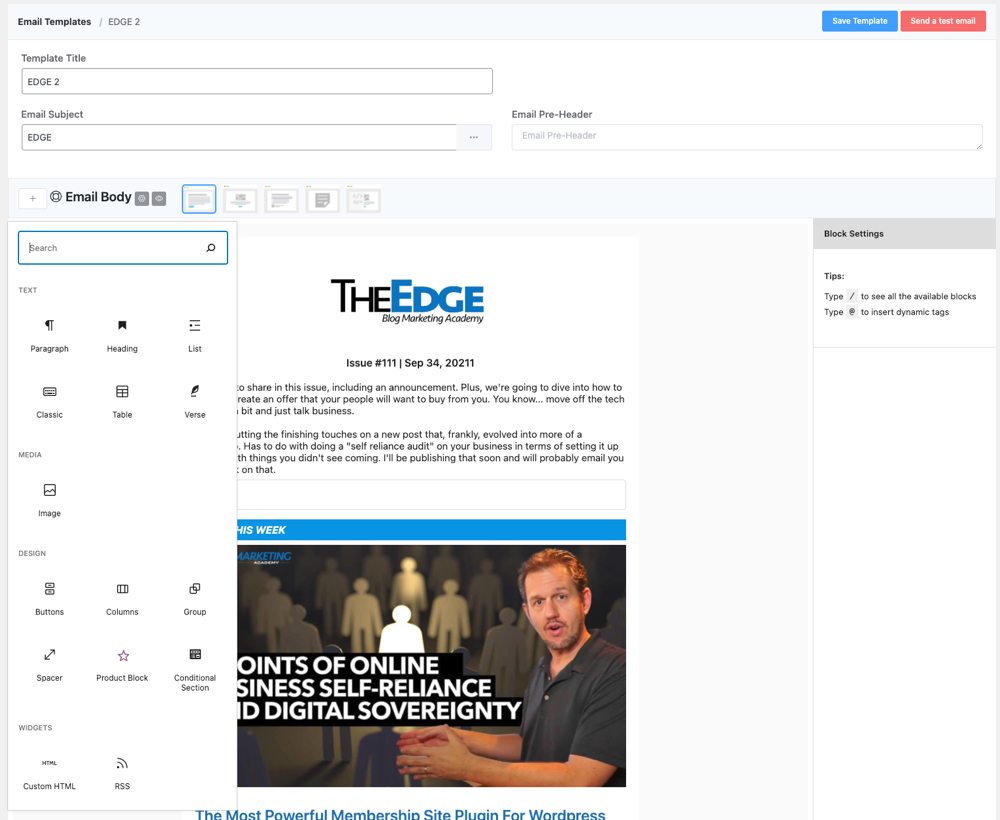 FluentCRM Block Editor