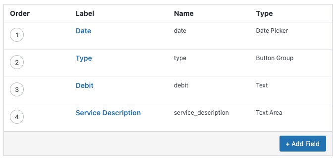 Service Credit System Repeater Fields