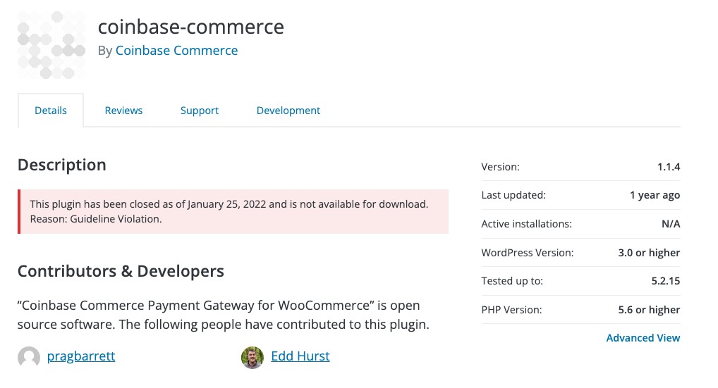 Coinbase Commerce WooCommerce Plugin Discontinued
