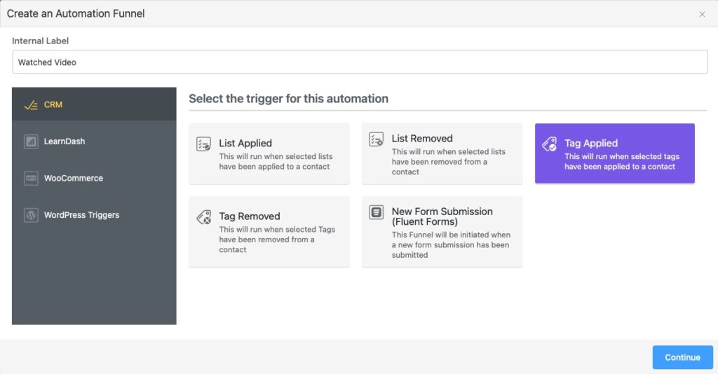 FluentCRM automation trigger