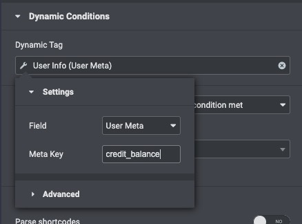 Dynamic Conditions in Elementor - User Meta