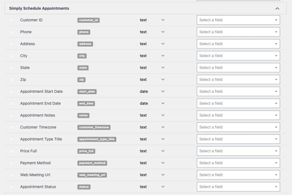 Simply Schedule Appointments - WP Fusion Integration - Fields