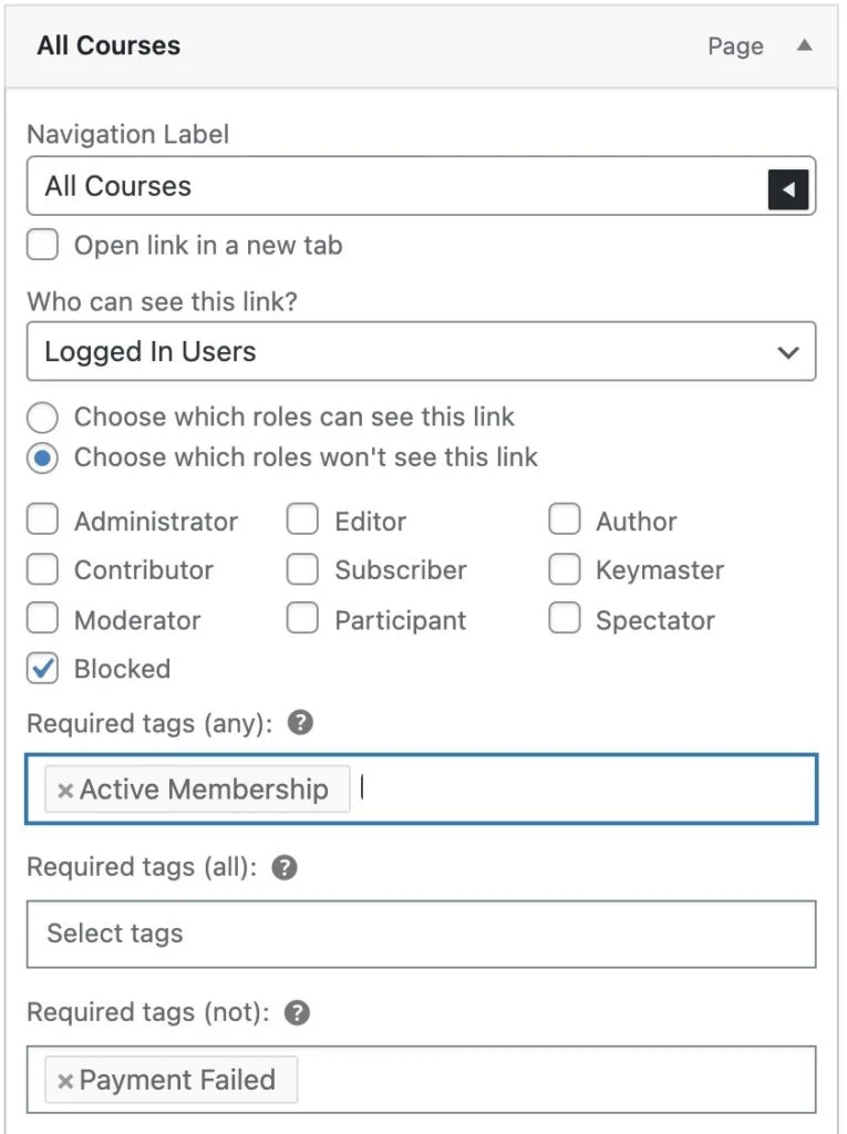 Membership Sites - User Menus