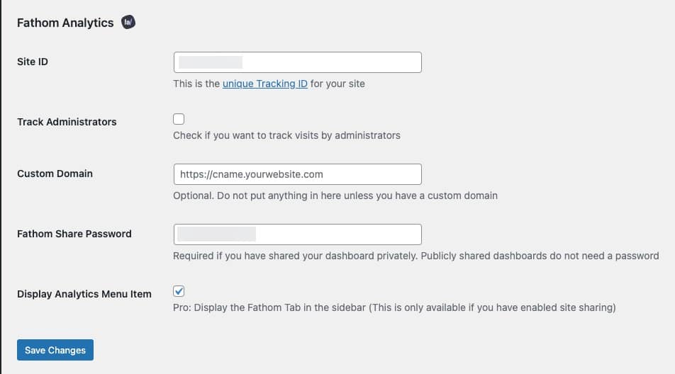 Site analytics using Fathom Analytics plugin