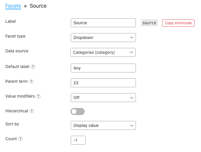 FacetWP - facet settings