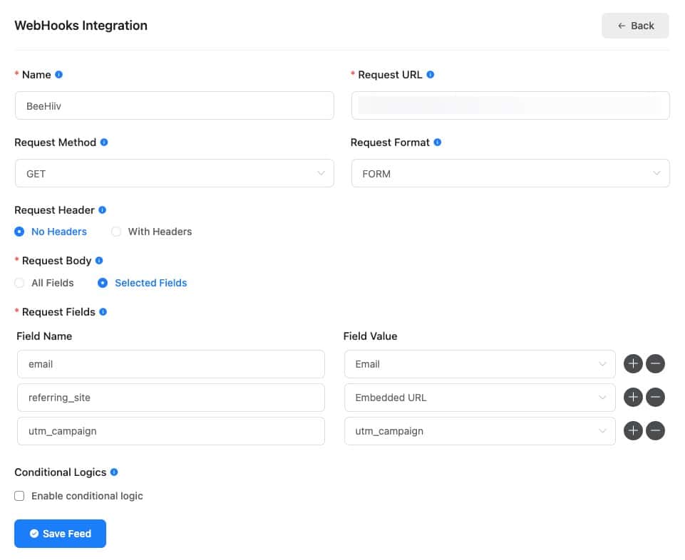 BeeHiiv Integrations - Fluent Forms web hooks