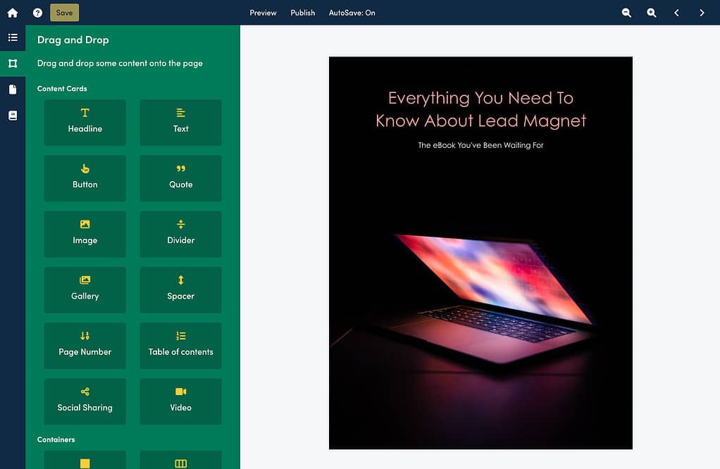 Beacon interface for easily creating PDF lead magnets