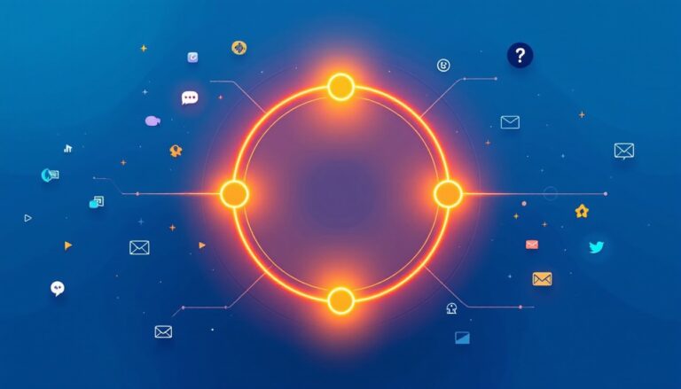 A glowing cyclical traffic formula loop surrounded by muted platform icons representing different traffic channels