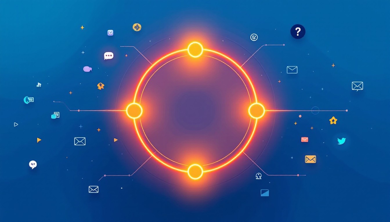 A glowing cyclical traffic formula loop surrounded by muted platform icons representing different traffic channels
