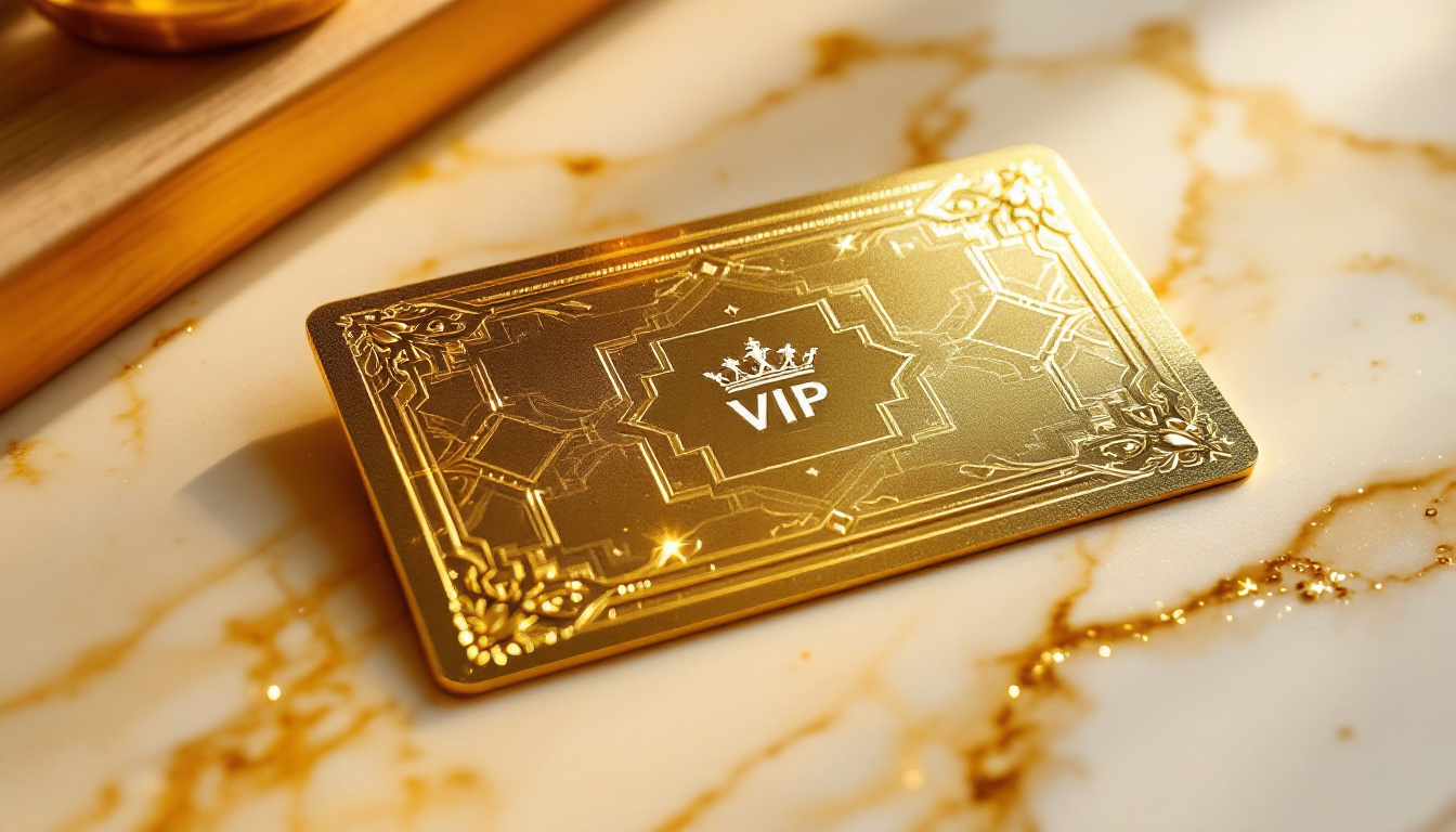 Gold VIP membership card on marble surface representing lifetime access